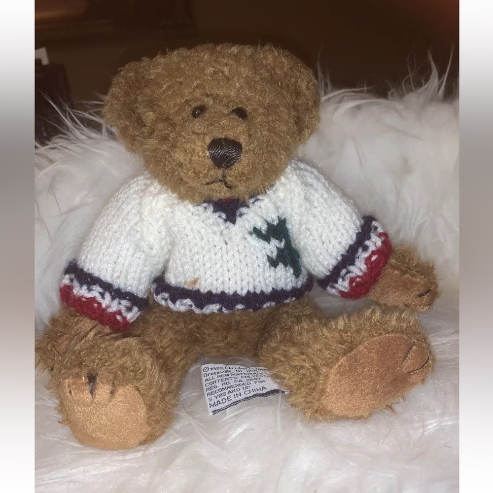 Vintage 1988 Chrisha Playful Plush Brown Teddy Bear 8" Knitted Sweater D1 - Picture 3 of 6